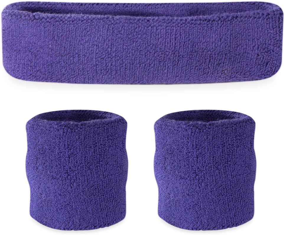 Suddora Sweatbands Set, Moisture Wicking 2 Wristbands and 1 Headband, Breathable Terry Cloth Athletic Bands for Basketball, Tennis, Yoga, Gym, Sweat Bands for Costumes and Cosplay