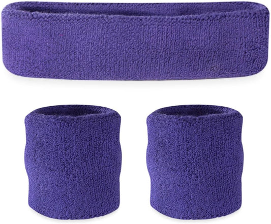Suddora Sweatbands Set, Moisture Wicking 2 Wristbands and 1 Headband, Breathable Terry Cloth Athletic Bands for Basketball, Tennis, Yoga, Gym, Sweat Bands for Costumes and Cosplay