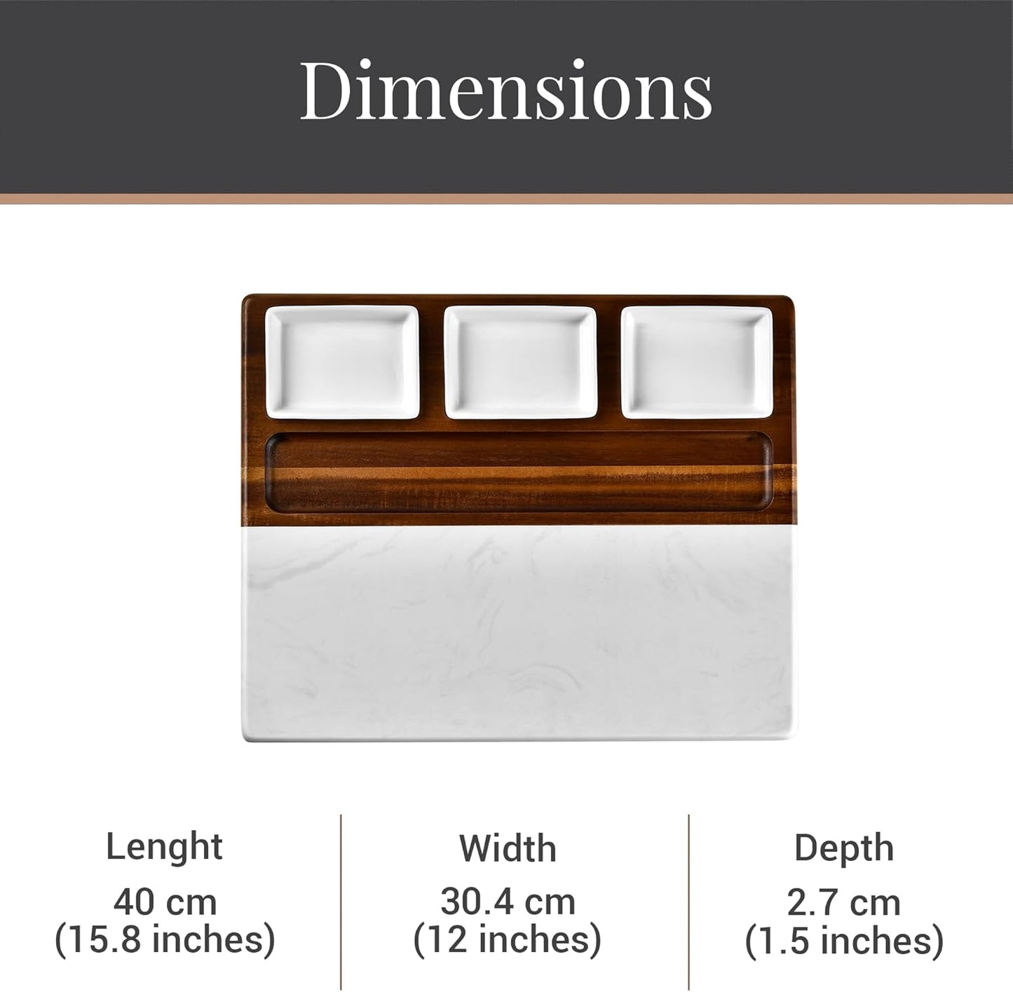 Shanik Marble & Acacia Wood Cheese Board Set – Includes 3 Ceramic Bowls, Stainless Steel Cutlery – Charcuterie Platter Gift for Entertaining