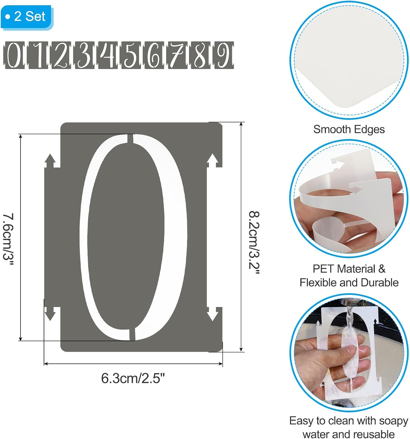 PATIKIL 20Pcs 3 Inch Large Number Stencils, 0-9 Address Number Stencil, Reusable Plastic Digital Templates for Crafts Drawing Stencils Templates White