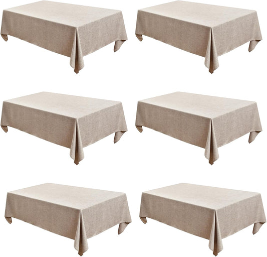 Fitable Faux Linen Tablecloths for Rectangle Tables - 90 x 156 Inch - 6 Pack Fabric Textured Washable Table Clothes Floor Lenghth Table Covers for Wedding, Party, Banquet, Birthday, Nature Color