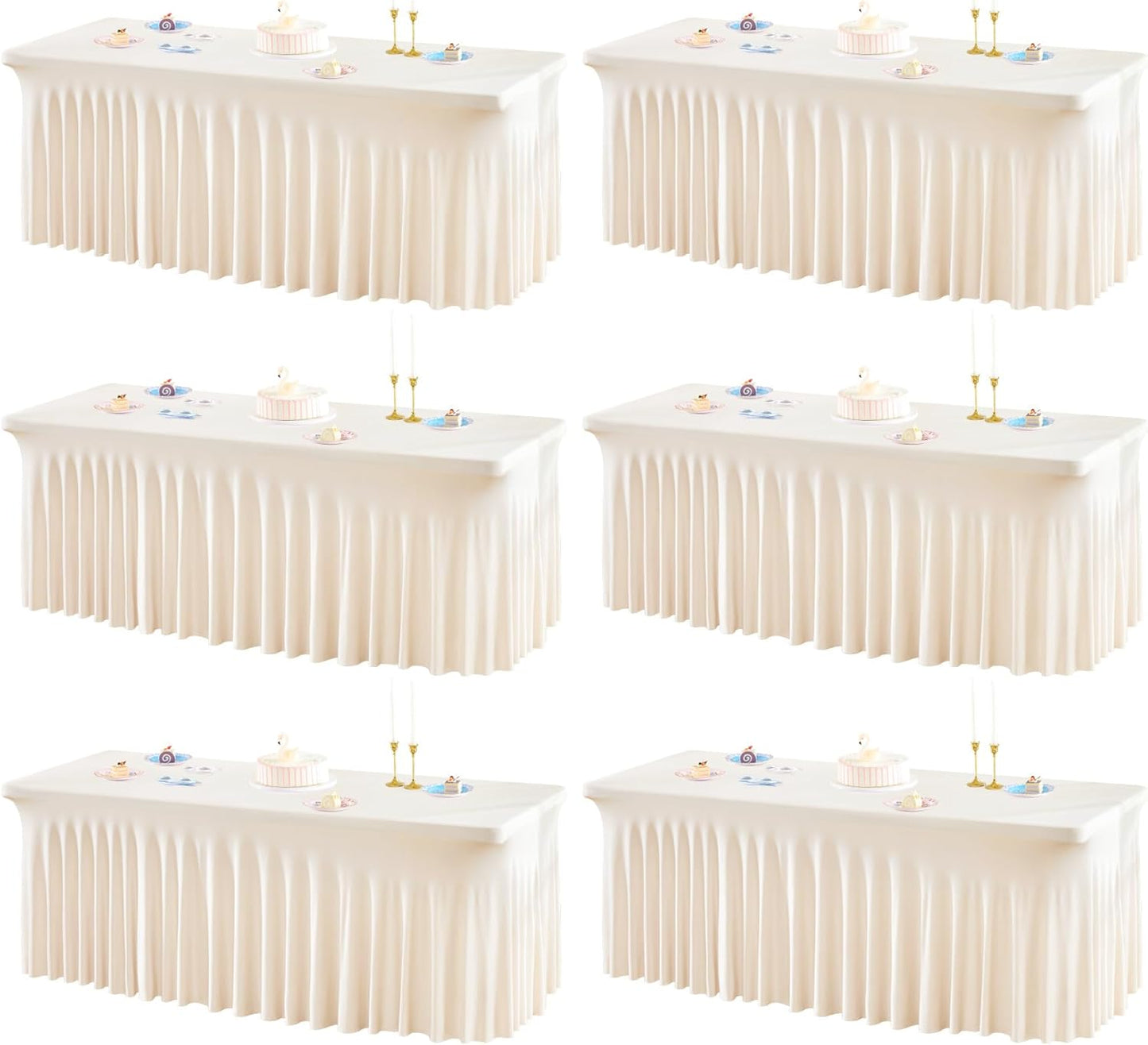 6 Packs Ivory Spandex Table Clothes for 6 Foot Rectangle Table, Spandex Table Covers 6FT Stretch Table Skirts Rectangle Tables Wrinkle Free Fitted Table Cover for Event, Wedding, Banquet & Parties