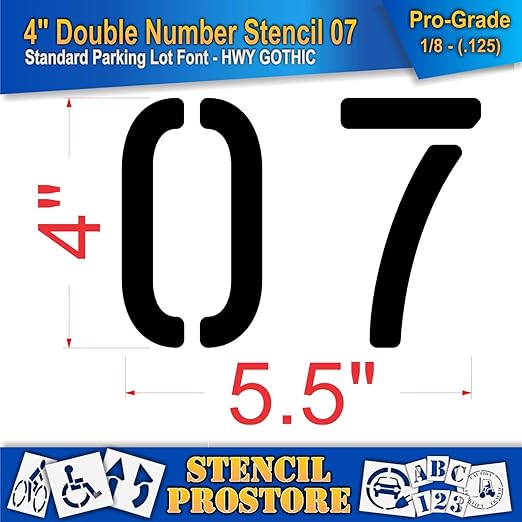 Pavement, Curb, and WheelStop Stencils - 4 inch Double Number Stencil - (07) - 4" x 5.5" x 1/8" (128 mil) - Pro-Grade
