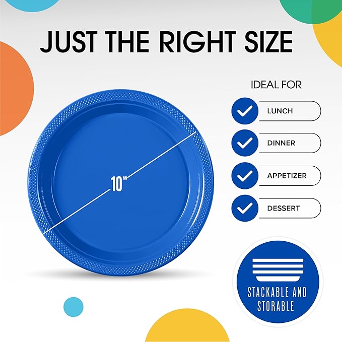 Exquisite Party Solids Dark Blue Plastic Plates For Party Supplies 10" Dark Blue Disposable Plates Heavy Duty 50 Pcs Plastic Dinnerware Sets Heavy Duty 350 GSM Disposable Dinnerware Set