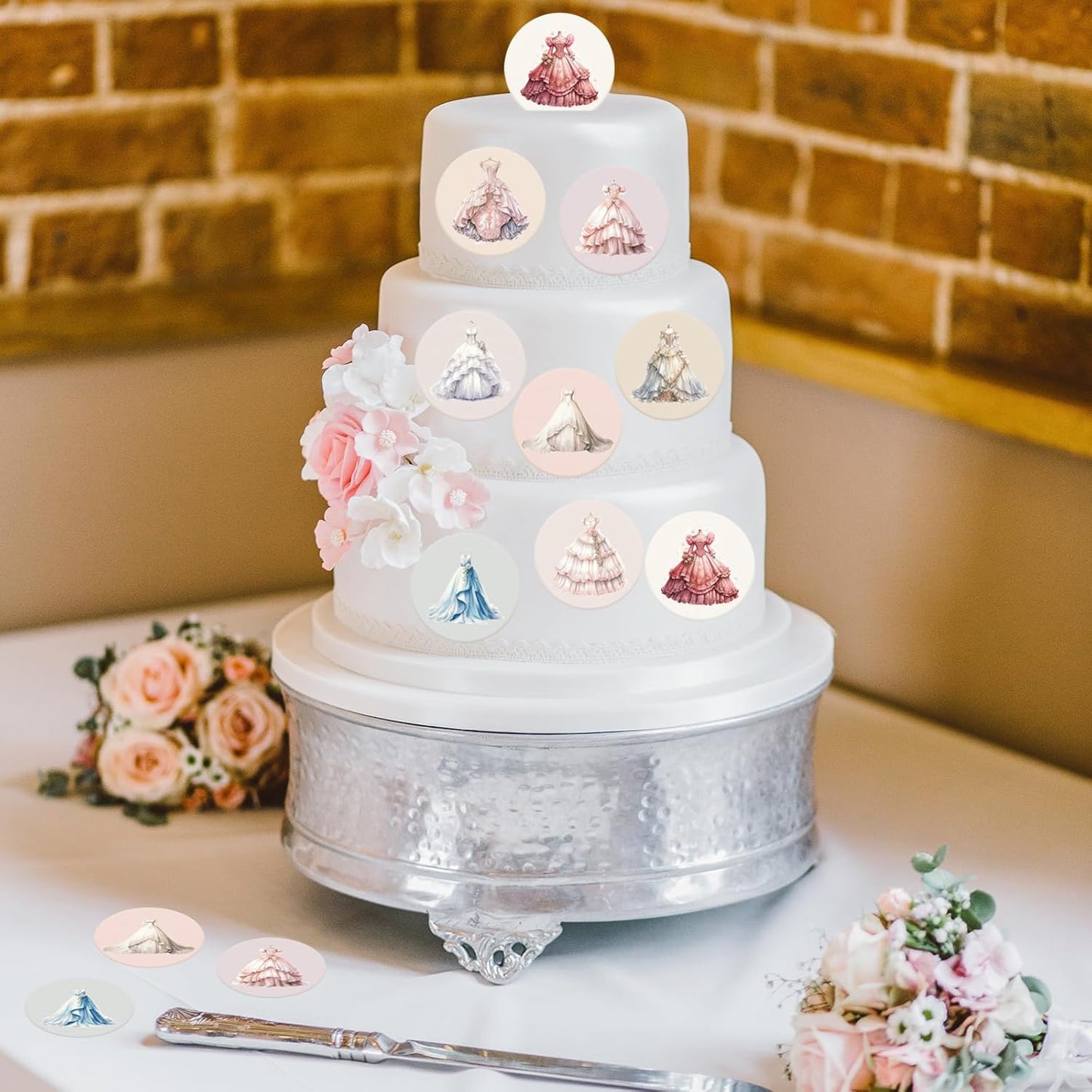 36PCS Edible Wedding Dress Cupcake Toppers Wafer Paper Bride Full Dress Cupcake Decoration Vintage Formal Gown Cupcake Picks for Bridal Shower Wedding Party Decor Supplies