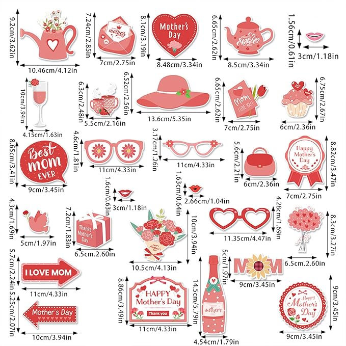 Generic 30 PCS Mother's Day Photo Booth Props Mom Selfie Decoration for Adults Kids Funny Photography Supplies, Mother's Day Photo Booth Props Kit for Mother's Day Party Decorations