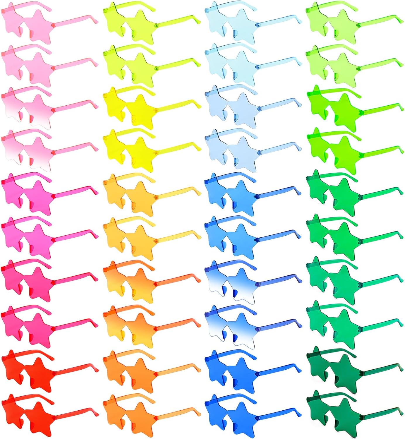 Matcheck 20/40 Pack Colored Rimless Sunglasses Bulk Heart/Star Shaped Candy Color Glasses Frameless Party Eyewear for Adults