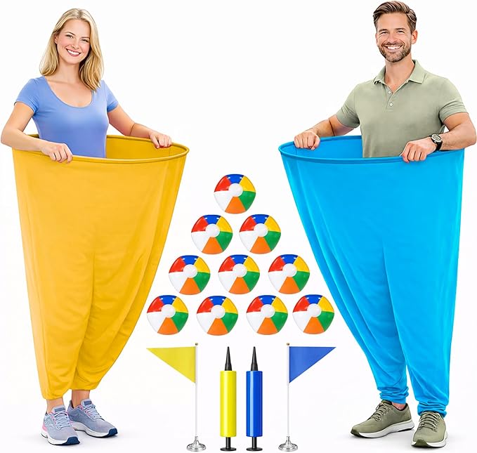 Granny Pants Yard Game for Adults, 2PCS Outdoor Granny Pants Set with 10 Bouncy Balls, 2 Air Pumps & 2 Flags, Fun Backyard Game for Family Gatherings and Group Parties