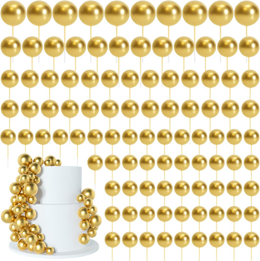 138 Pcs Gold Balls Cake Topper Decorations Balloon Cupcake Toppers Foam Multisize Cake Topper Balls for Graduation Birthday Party Wedding Anniversary