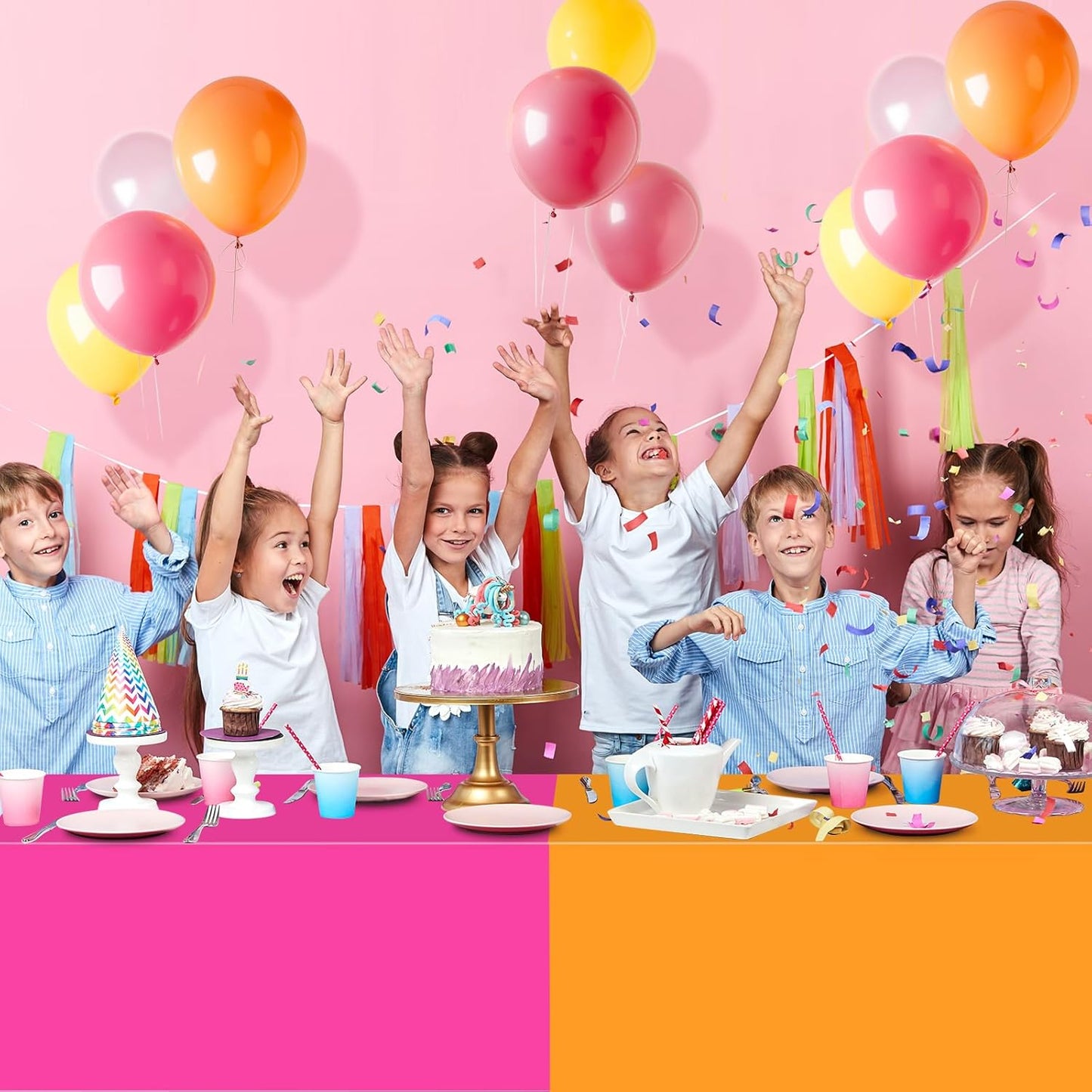 3 Pack Pink and Orange Plastic Tablecloth Party Decorations, Groovy Hot Pink and Orange Disposable Table Cover, Rectangle Table Cloth for Tequila Sunrise Sunset Birthday Party Decorations, 54x108 Inch