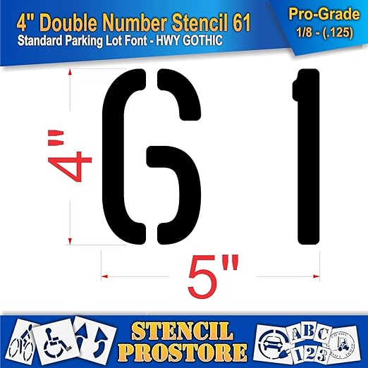 Pavement, Curb, and WheelStop Stencils - 4 inch Double Number Stencil - (61) - 4" x 4" x 1/8" (128 mil) - Pro-Grade