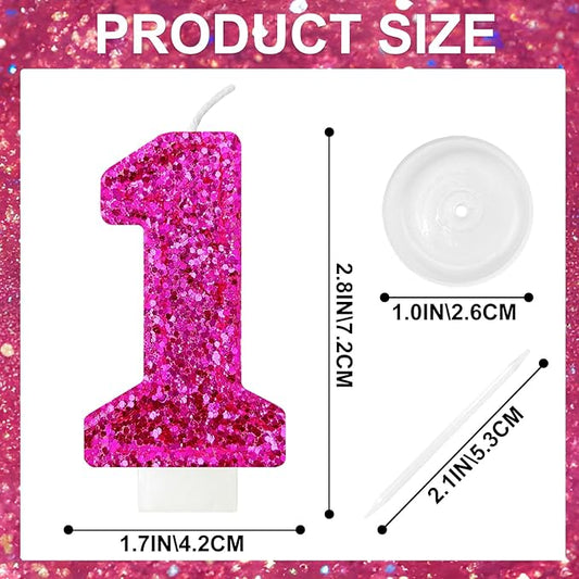 Zailo Birthday Number Candles, Glitter Number Candle Cake Decorations with Sequins, Cupcake Decorations for Girls, Women, Party Anniversary Celebrations (Number 1, Bright red)