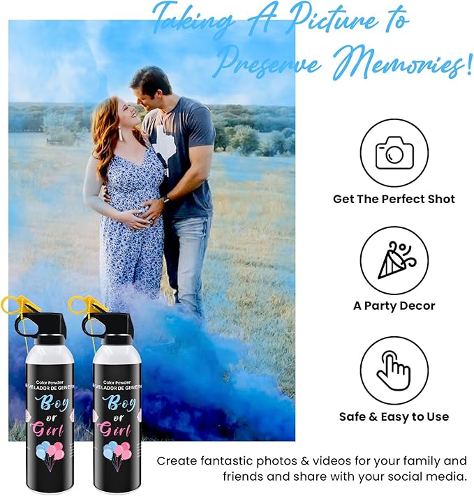 Gender Reveal Fire Extinguisher 2 Pack Boy or Girl Extinguishers for Baby Reveal - Gender Reveal Decorations Smoke with Power for Party - Blue Pink Smoke Color Powder for Reveal Party Ideas Color Run