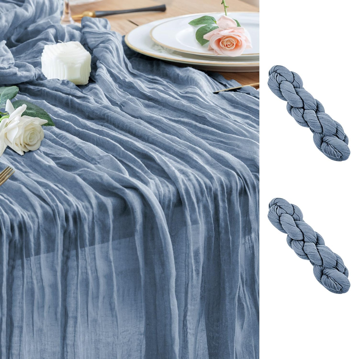 Wokceer Cheesecloth Table Runner 2Pack 10FT Dusty Blue Boho Gauze Fall Thanksgiving Cheese Cloth Table Runner for Party Long Rustic Sheer Table Runners for Baby Bridal Shower Wedding Easter Table