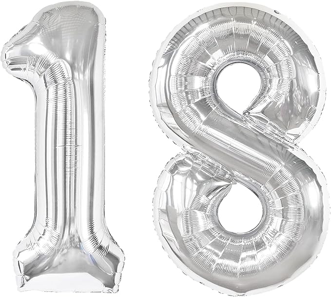Silver Number 18 Balloon 40 inch, 18 Number Balloons, 18th Silver Birthday Decorations for Girls Boys Kids, 18 Year Old Silver Party Supplies