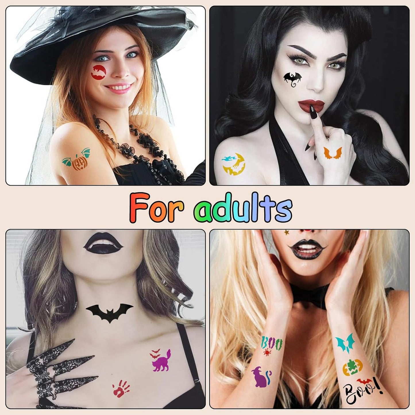 135 PCS Temporary Tattoo Stencils for Kids and Adults Halloween Party Supplies, 12 Sheets Halloween Ghost Witch Bat Glitter Tattoo Stencil for Boys Girls, Face and Body Paint Stencils Kit, Reusable
