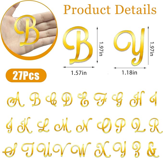 Acrylic Alphabet Cake Topper, DIY Personalized Name Cake Toppers with A-Z Letter Set Gold Cake Topper for Custom Wedding Cake Decorations, Baby Birthday Party Supplies (Style 1)