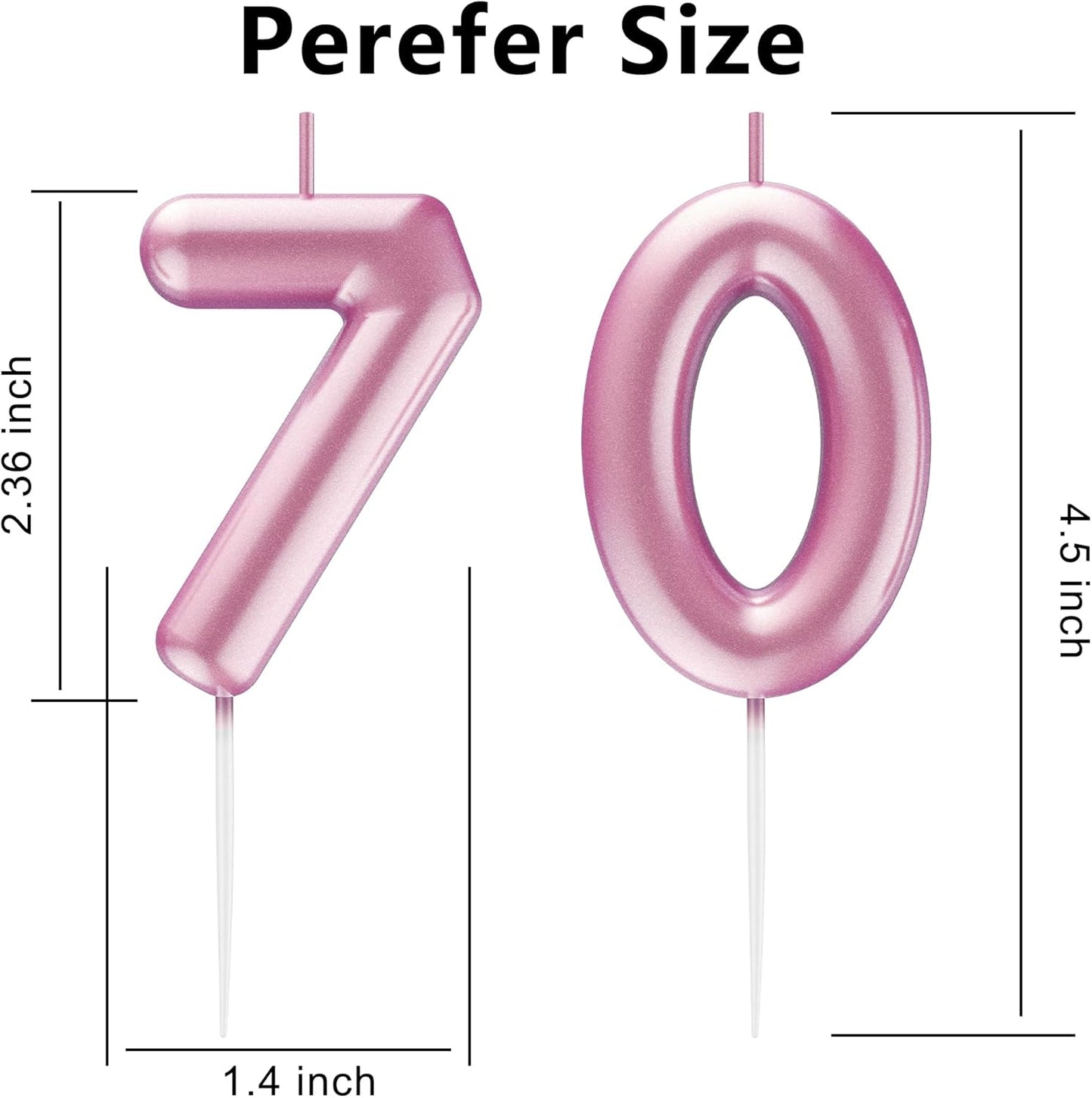 Pink Number 70 Candle Happy Birthday 3D Number Candles for Birthday Cake Party Decoration Wedding Anniversary Celebration Supplies