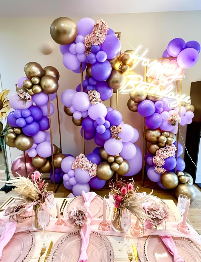 Purple and Gold Balloon Arch Kit, 132Pcs Mothers Day Balloon Arch Kit, Multi-Size Purple Gold Confetti Balloons, Party Balloons for Mothers Day Decorations, Bridal Shower, Birthday, Wedding Backdrop