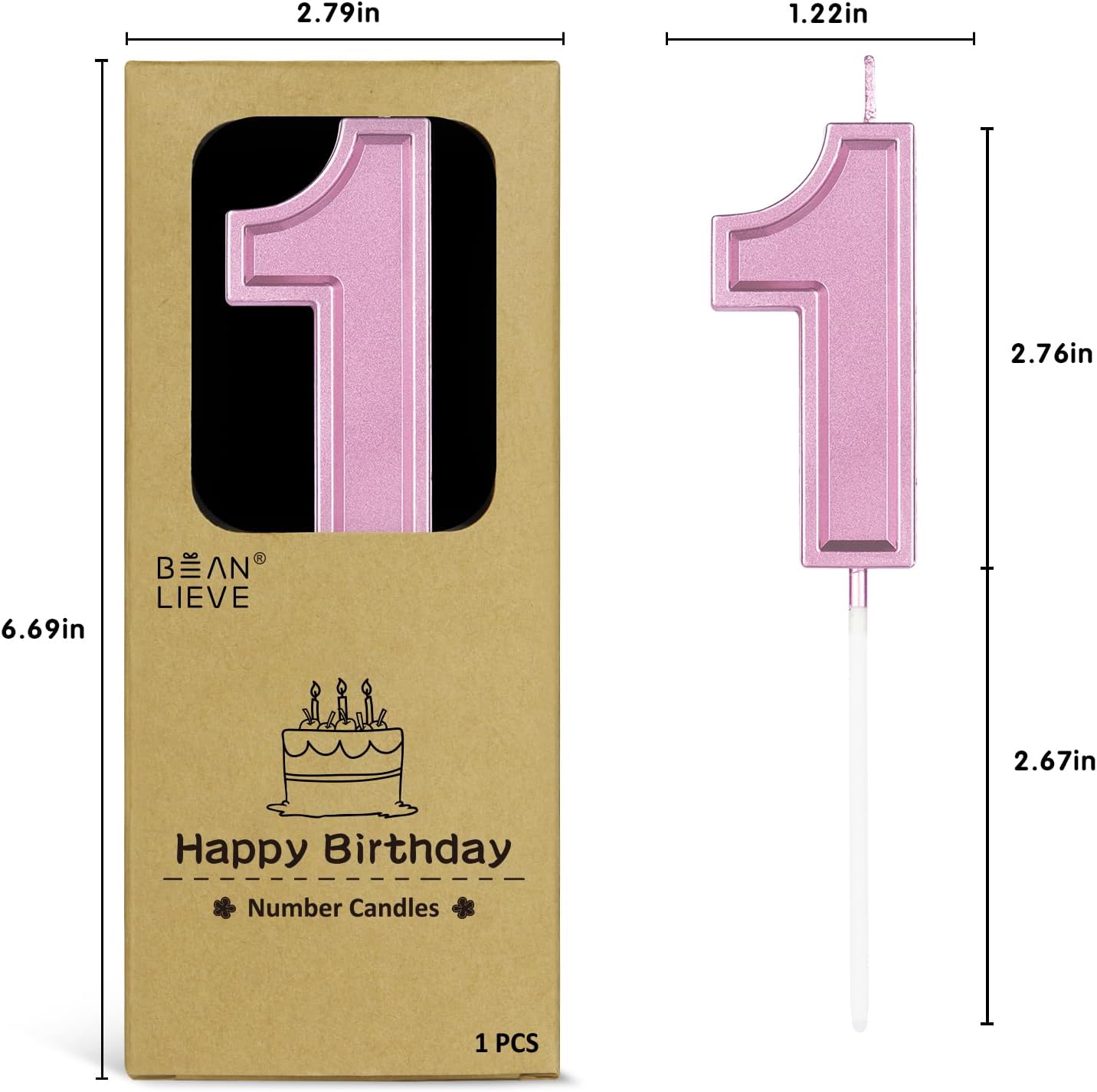 BEAN LIEVE Rose Gold Birthday Candles Number 1, Rose Gold Number Candles, Cake Number Candles for Birthday Parties and Wedding Anniversary Celebrations