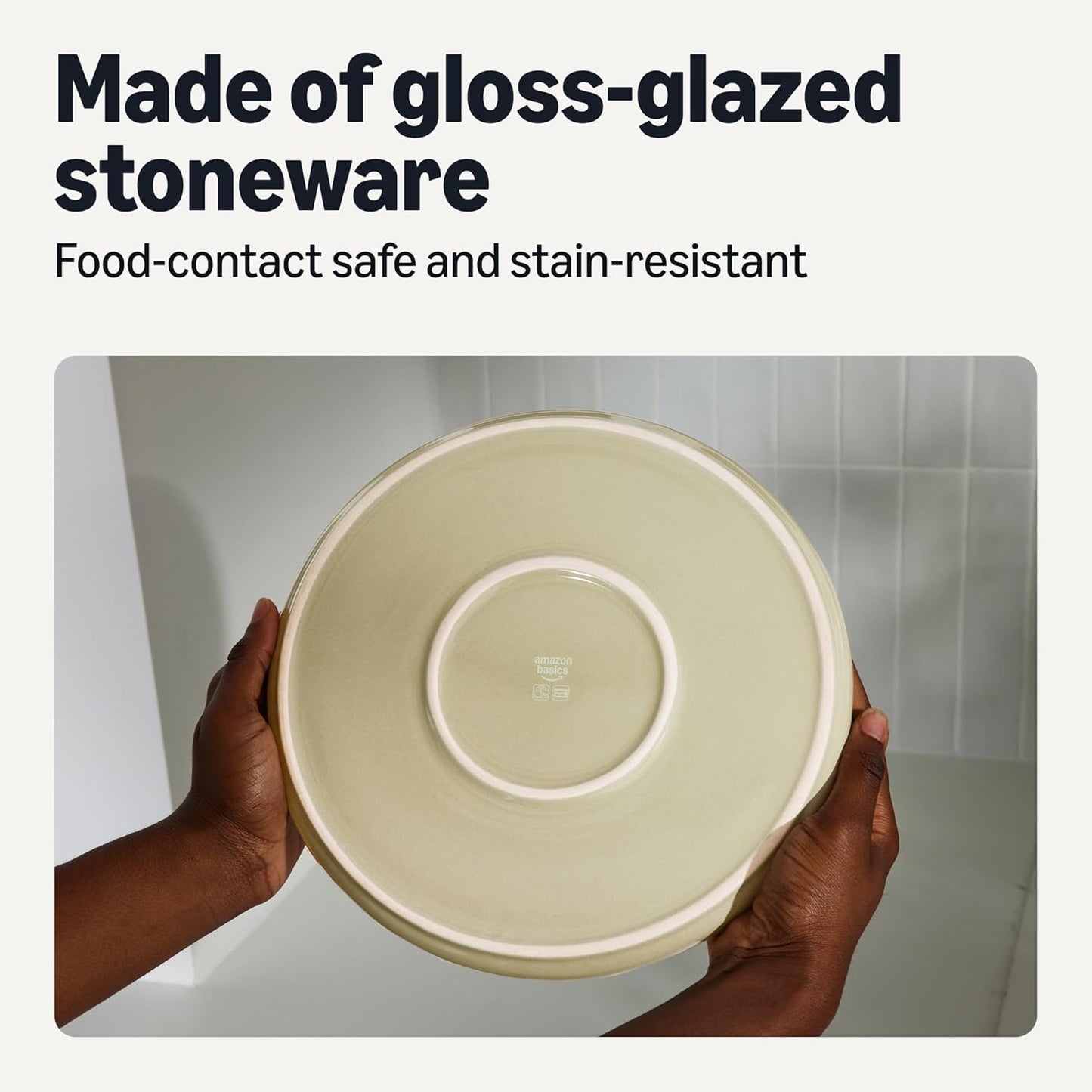 Amazon Basics Glazed Stoneware Dinner Plates, 4-Piece Set, Microwave and Dishwasher-Safe, 10.5 in., Ivory