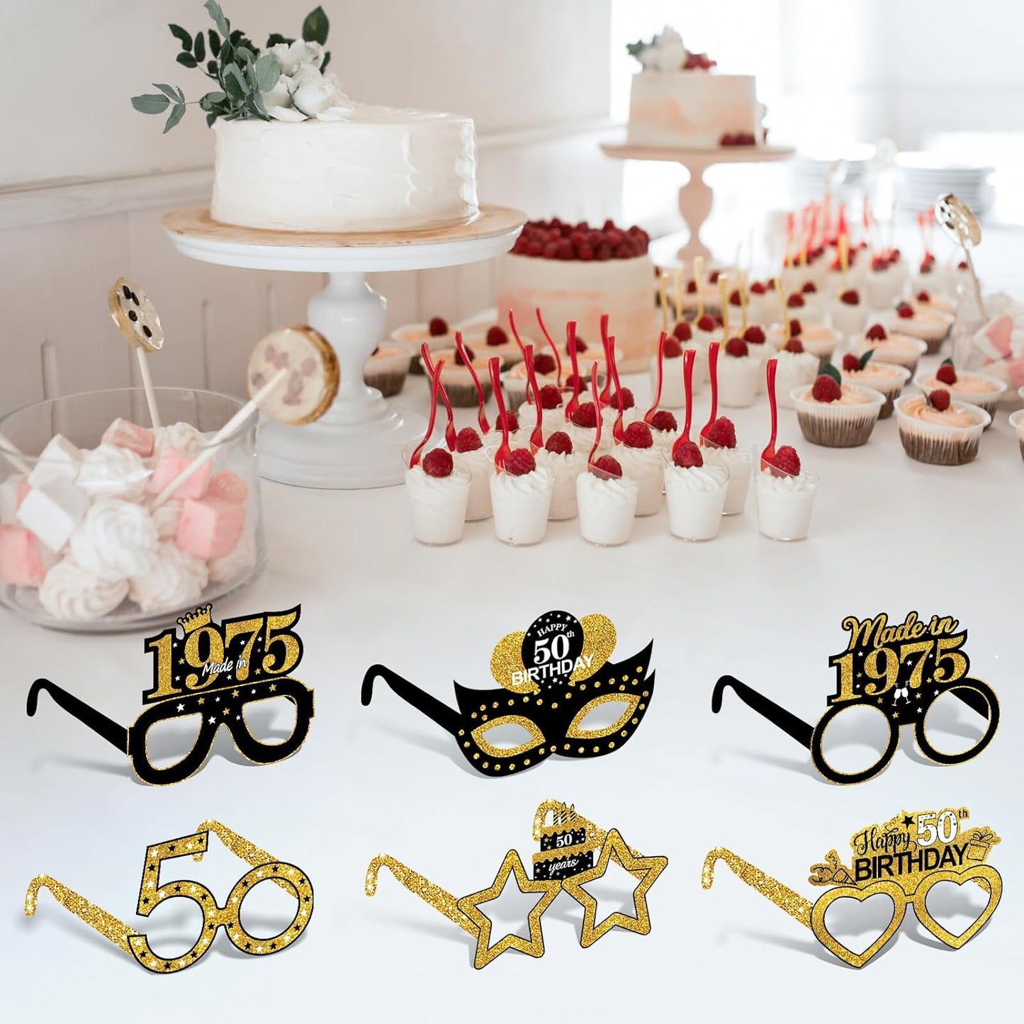 24Pcs 1975 50th Birthday Paper Glasses Decorations for Men Women - Black Gold Happy 50th Birthday Paper Eyeglasses Photo Props, Vintage 1975 Fifty Years Old Birthday Party Supplies