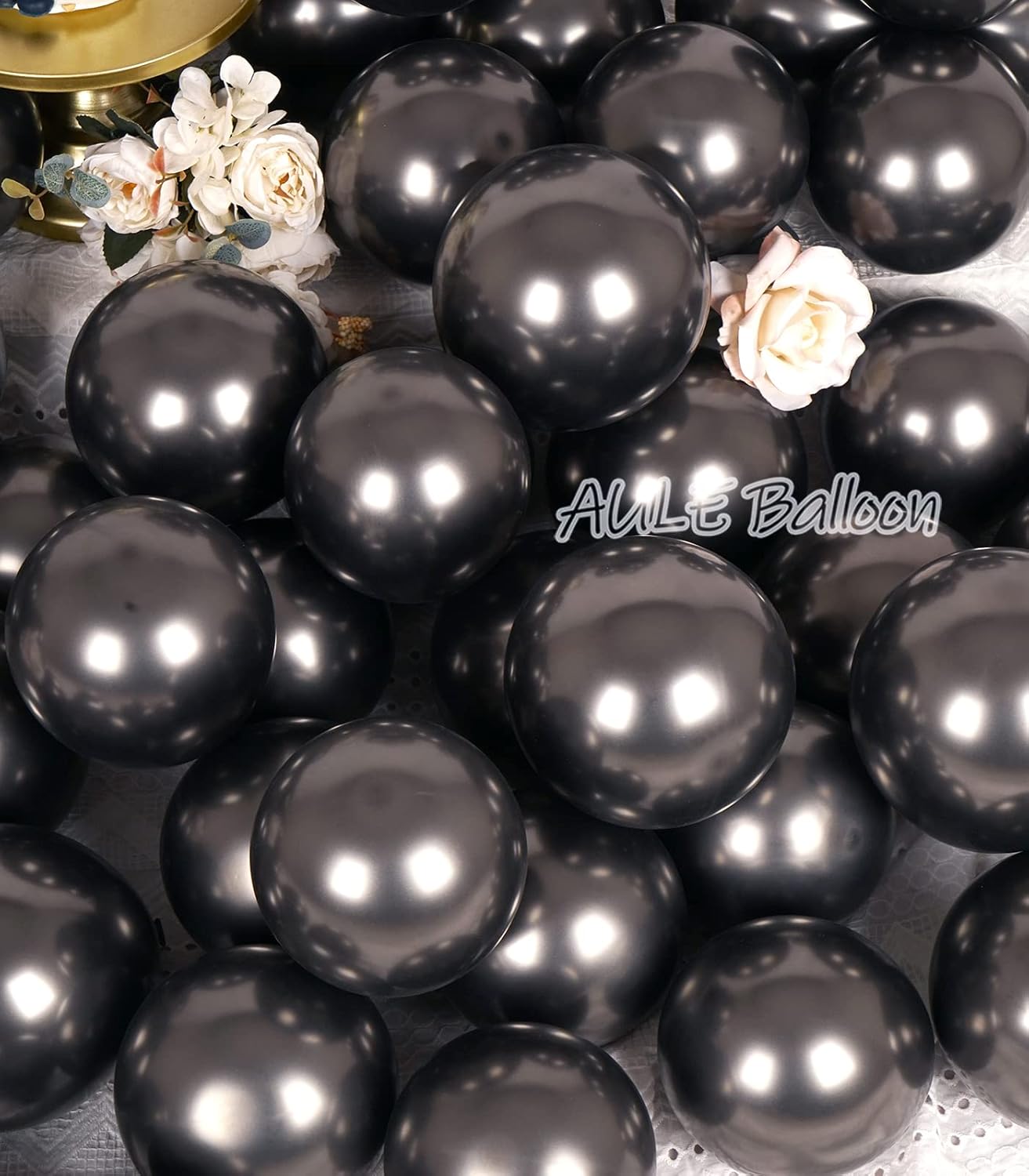 AULE Metallic Black Balloons 5 inch 50 Pcs Black Latex Balloons Chrome Helium Shiny Thicken Balloon Perfect Party Decoration for Wedding Birthday Baby Shower Graduation Christmas Carnival