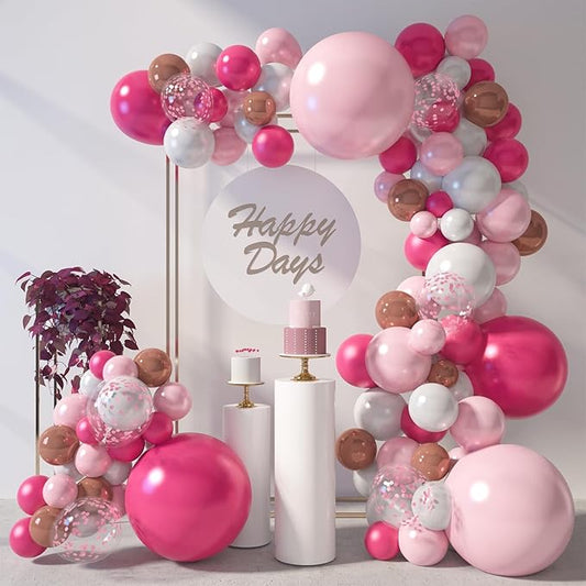 LovesTown Rose Pink Balloon Garland Kit, 150PCS Arch Kit Confetti Pink Metallic Latex Balloons for Wedding Engagement Birthday Party Decorations