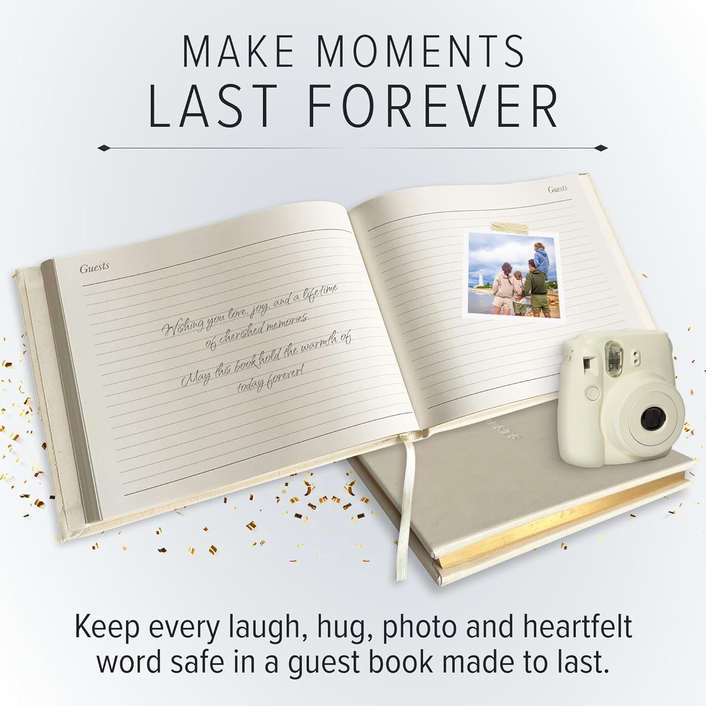 Gallery Leather Guest Book - Great for Wedding, Reception, Baby and Bridal Shower, Birthday Party and Vacation Home - 192 Lined Pages to Sign in, add Polaroid Photo - Hardcover 9x7" - Acadia Tan