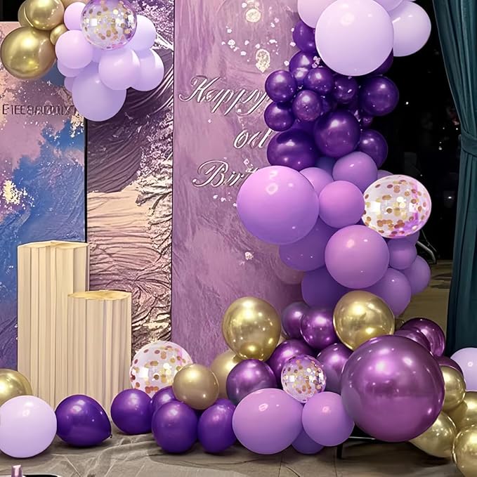 MEBAY Purple Black and Gold Balloon Arch Kit, 147PCS Latex Balloons Different Sizes 18 12 10 5 inch for Baby Shower Girl Princess Birthday Wedding Engagements Anniversary Party Decoration