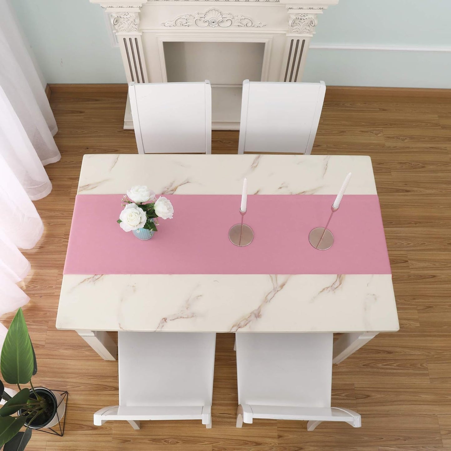 DUALIFE Valentines Day Table Runner 14x108 Inch Pink Table Runner Wedding Anniversary Party Mother's Day Table Runners Decor Hot Pink 2 Pieces