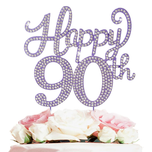 LASKYER Happy 90th Birthday Purple Rhinestone Cake Topper - 90th Birthday/Anniversary,Cheers to Ninety Years Old Bday Party Metal Sparkly Centerpieces Decorations.