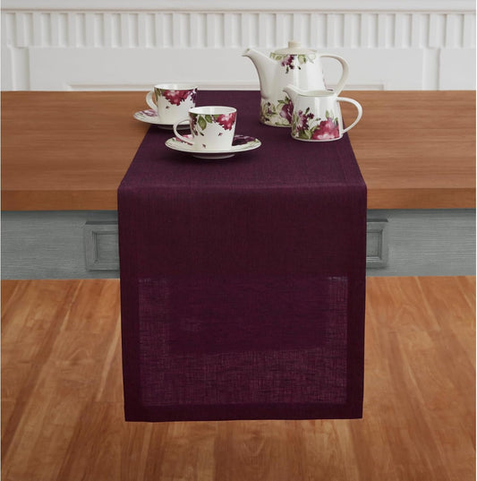 Solino Home Linen Chambray Burgundy Table Runner 90 Inches Long - Athena, 100% Pure Linen Dining Table Runner 14 x 90 Inch for Fall, Autumn, Thanksgiving, Christmas, Holiday