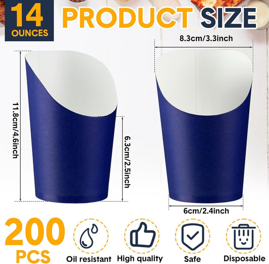 Amyhill 200 Pcs French Fries Holder 14 oz Charcuterie Cups Disposable Take out French Cups Waffle Paper Popcorn Boxes Disposable Sandwich Paper Holder for Wedding Birthday(Blue)