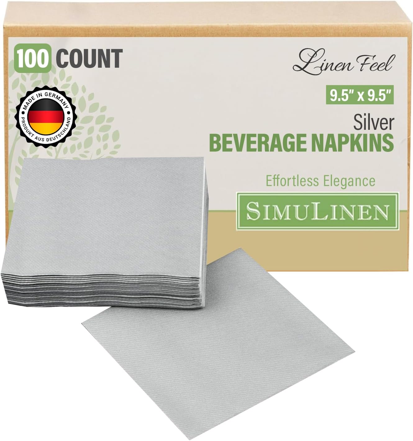 SimuLinen Silver Beverage Napkin - Disposable and Absorbant - Party Napkin/Cocktail napkins - Pack of 100