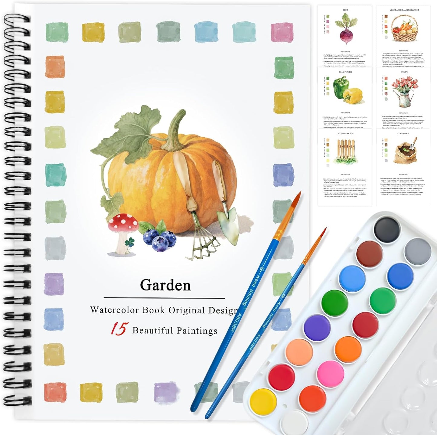 SLWBZ Watercolor Workbooks Coloring Book, Beginner Friendly Painting Kit, Easy Exquisite with Detailed Steps, Creative Exploration Watercolor Book with Paint Set for Adults Teens (Garden, with Paint)