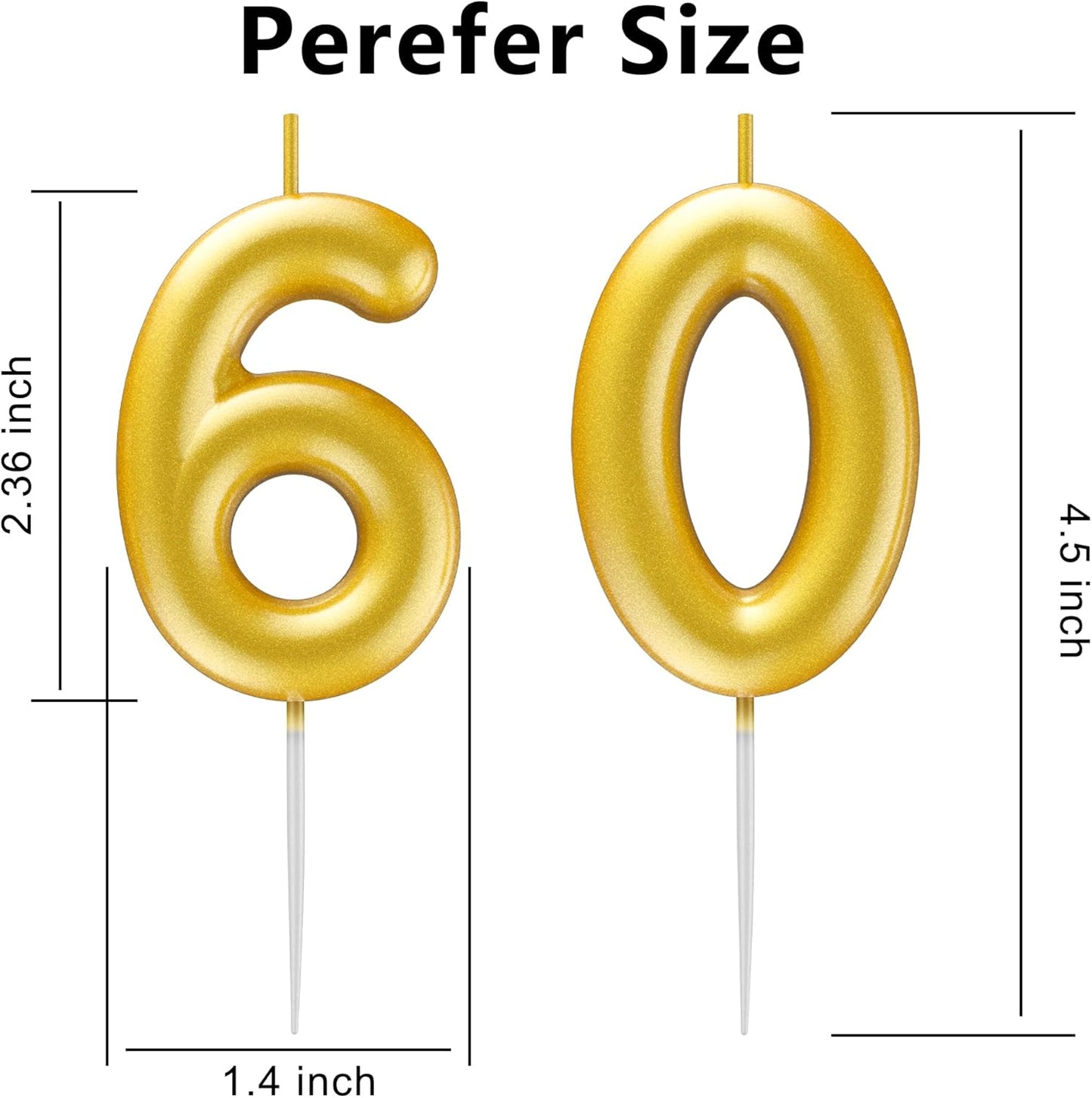 Gold Number 60 Candle Happy Birthday 3D Number Candles for Birthday Cake Party Decoration Wedding Anniversary Celebration Supplies