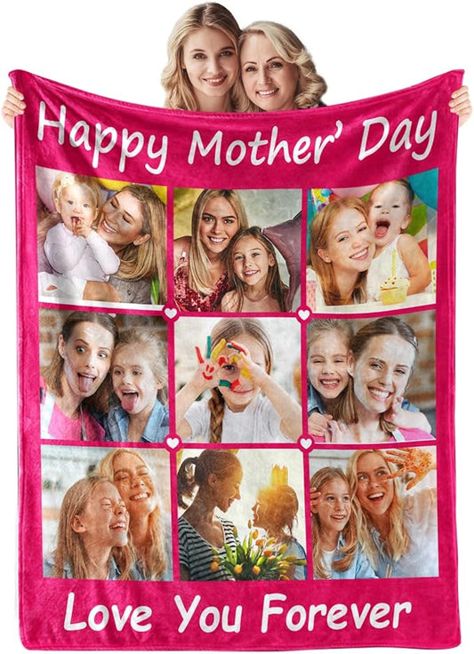 Mothers Day Blanket Gifts for Mom,Custom Blanket with Picture Text Personalized Photo Throw Blanket Customized New Moms Gift from Daughter Son Husband, Birthday Gift for Wife Grandma Grandmother Women