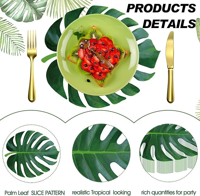 Sinmoe 100 Pack Disposable Paper Placemats Bulk 13 Inch Paper Charger Place Mat Party Charger Plates Table Place Mats for Dinner Wedding Birthday Baby Shower Spring Dining Tableware(Palm Leaf)