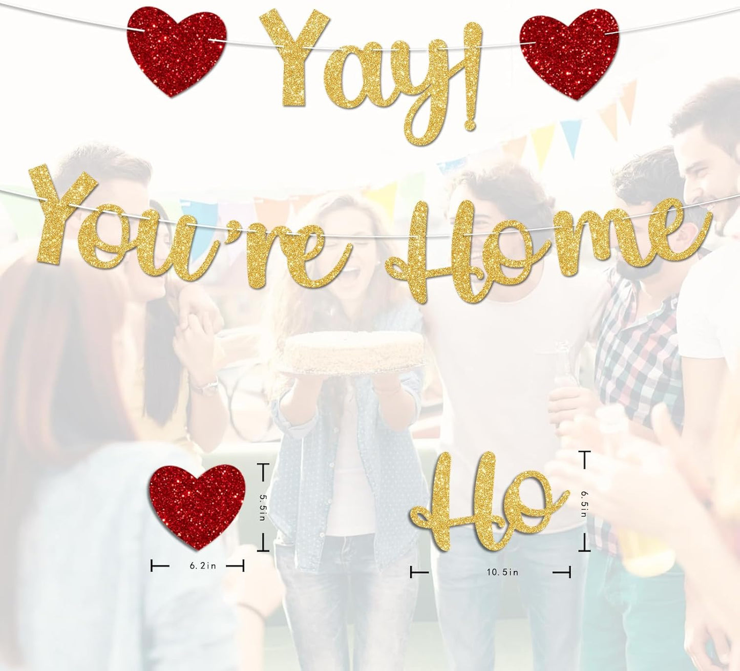 Gold Glitter Welcome Home Banner, Yay! You're Home Banner for Welcome Back, Housewarming & Military Return Party Decorations & Decor, No DIY.