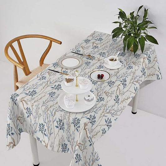 Abstract Geometry Leaf Tablecloth, Thanksgiving Autumn Harvest Fall Watercolor Blue Yellow Leaves Table Cover for Party Picnic Dinner Decor 60x90 Inch Rectangle