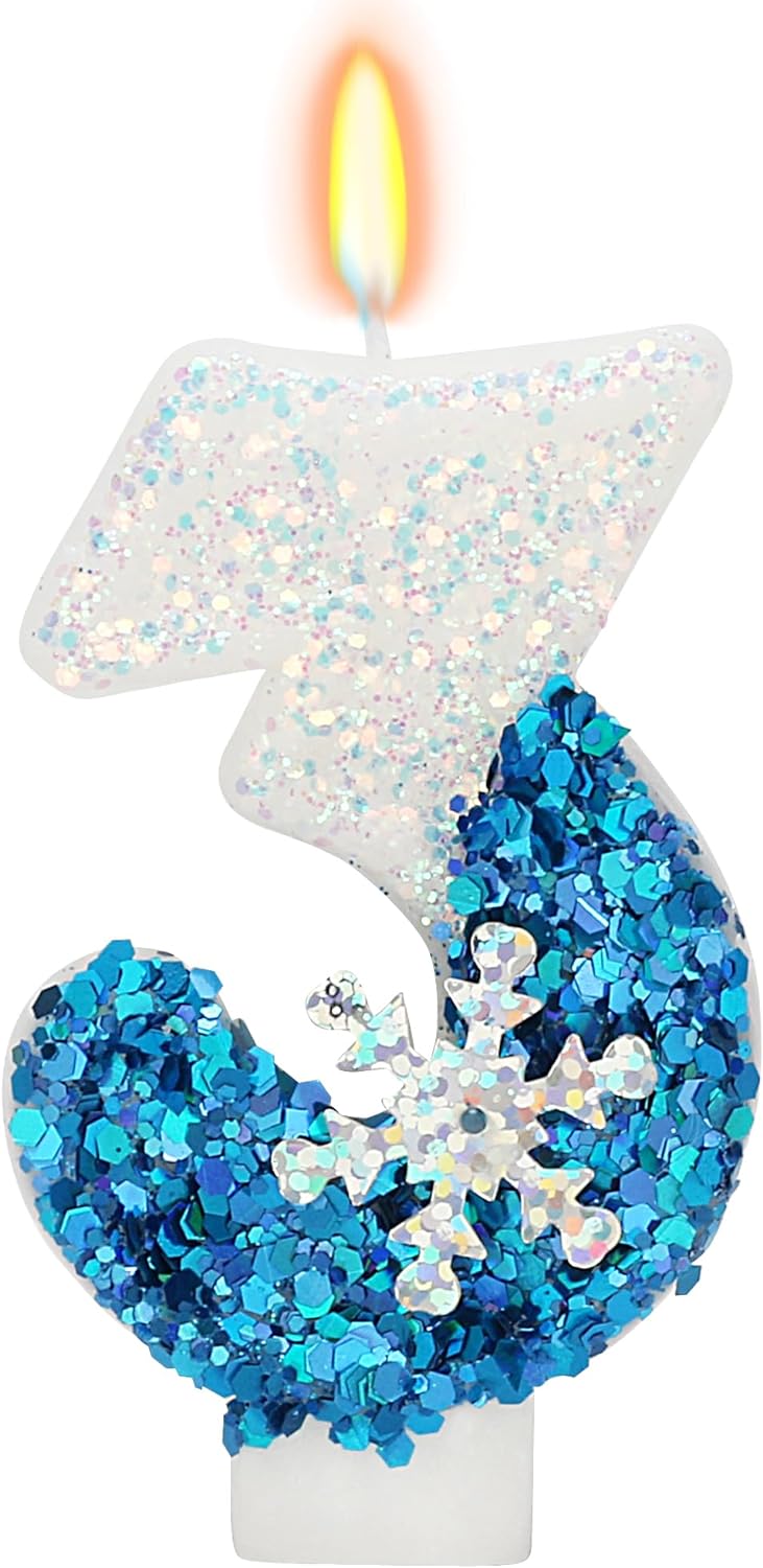 Frozen Themed Birthday Candles, 3rd Birthday Candle for Party Supplies, 2.76 inch Cake Topper Decorations (Number 3)