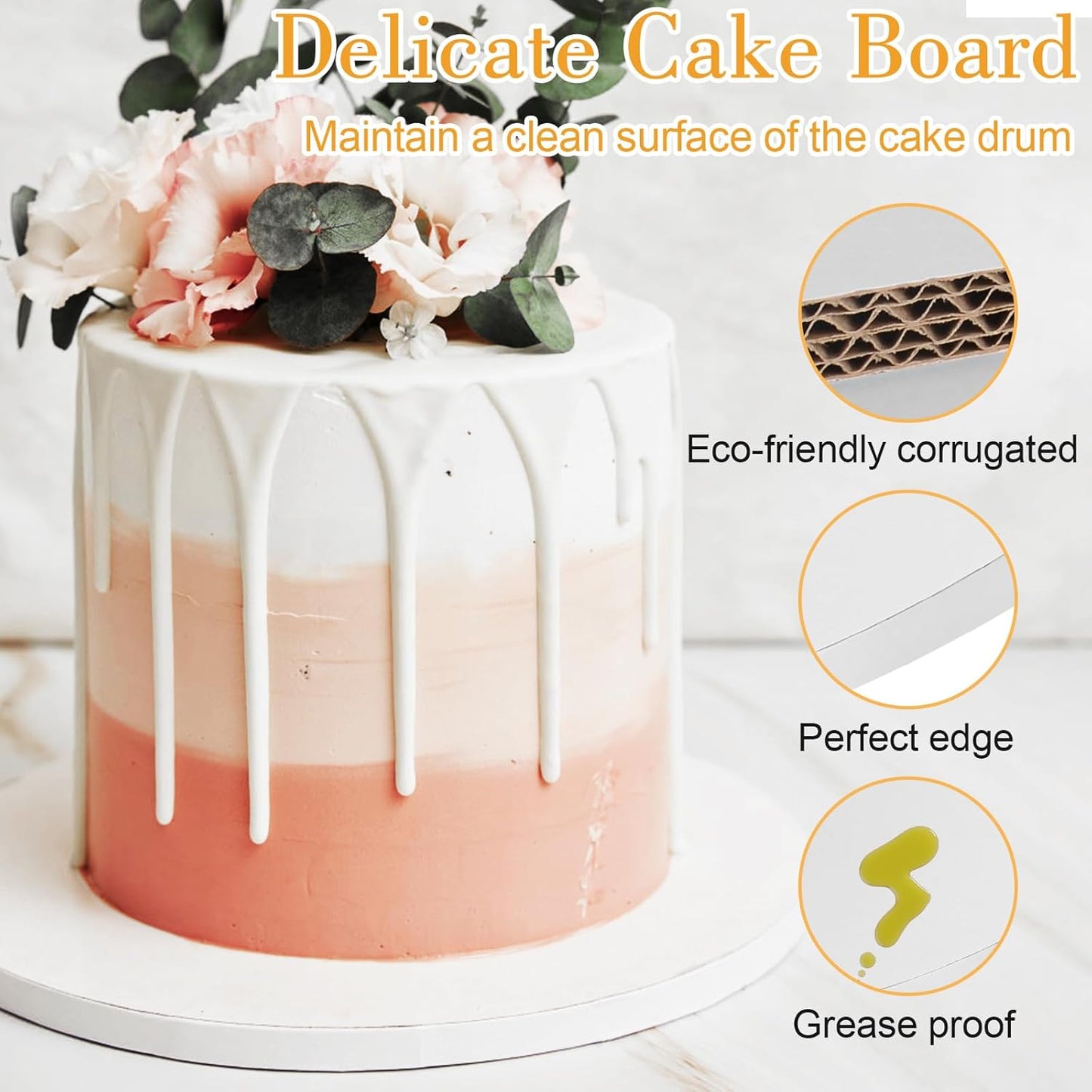6 PCS Cake Drums 12 Inch, 12inch Drum, Cake Boards 12 Inch Round, 1/2" Thick Cardboard, Sturdy Circle, Base para Pastel