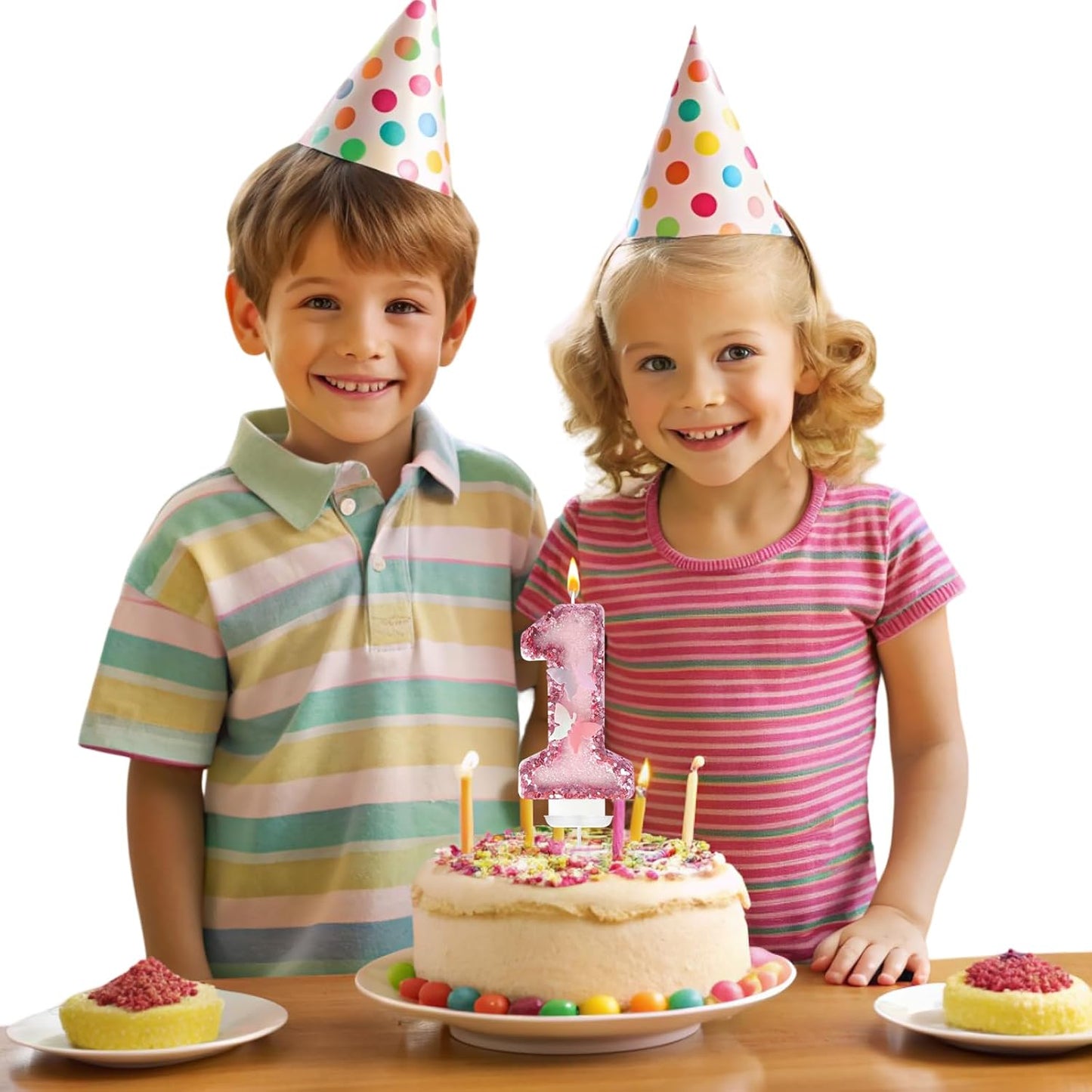 1th Birthday Candles，Glitter Butterfly Cake Toppers Pink Sequins Wedding Numeral Cupcake Decorations，Suitable for Girl and boy Wedding Cakes, Party Celebrations, Birthday Decorations
