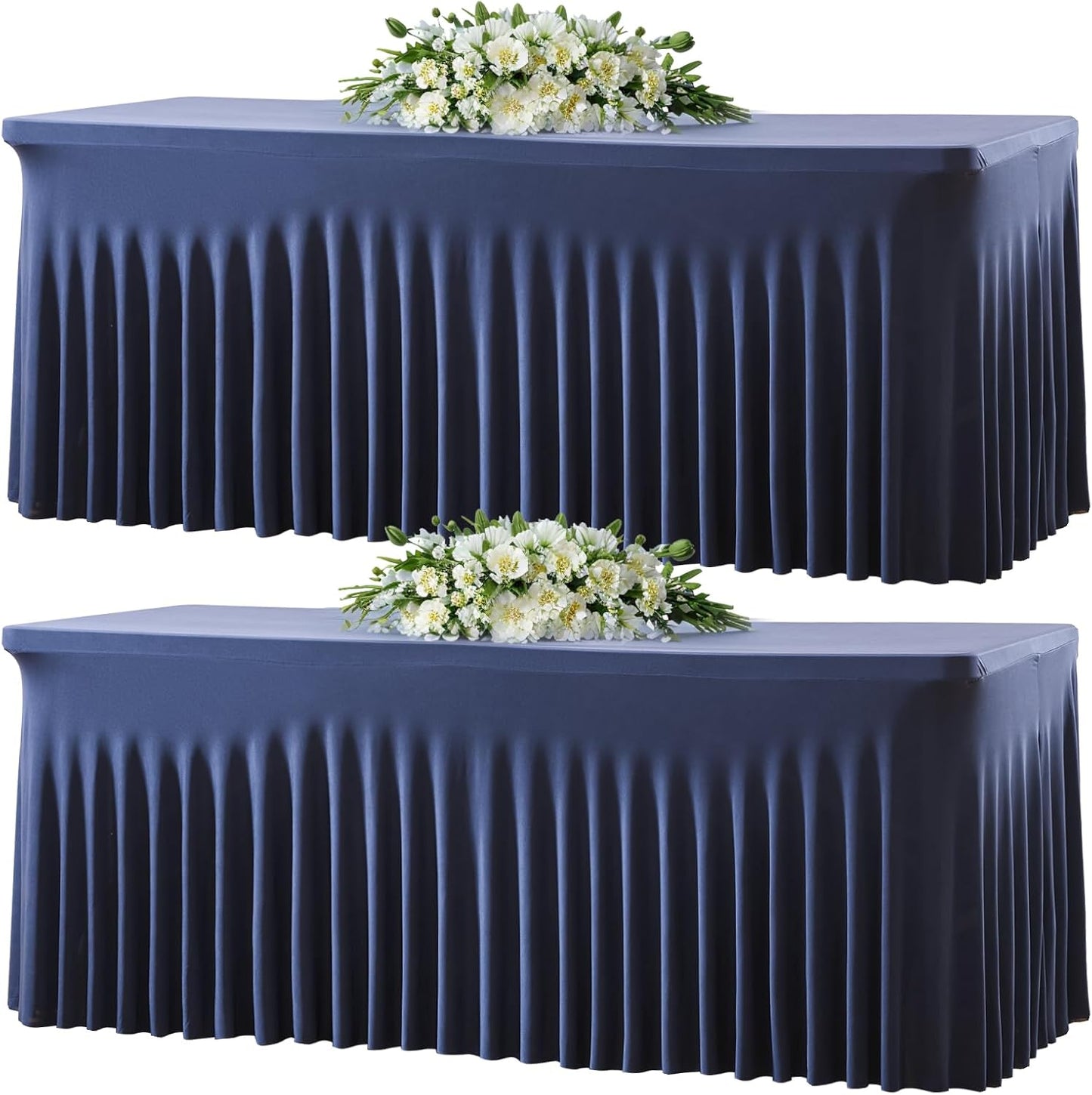 Besutolife 2 Pack Dark Blue Spandex Tablecloth for 6ft Rectangle Tables Fitted Table Cloth Stretch Table Covers Skirt 6ft Rectangular Tablecloths for Banquet Parties Wedding Decorations
