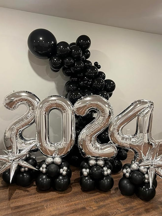 Silver 4 Balloon, Number Balloons 40 Inch, 4th Silver Party Decorations, Four Large Numbers for Party Decor, Number 4 Balloon