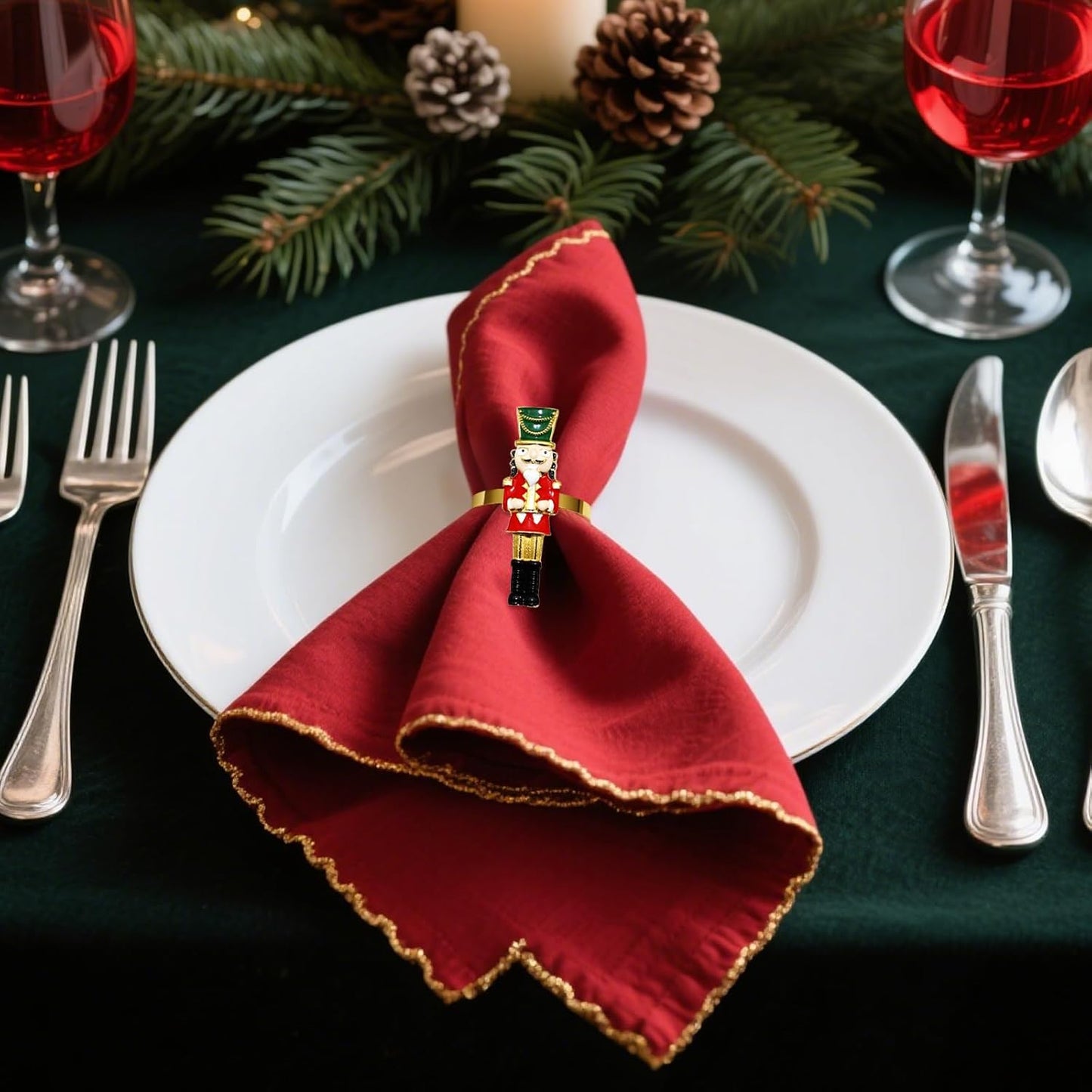 Christmas Nutcracker Napkin Rings Set of 6 for Thanksgiving New Year Wedding Banquet Decor,Gold Walnut Soldier Napkin Rings Holder for Baby Shower Brithday Holiday Family Dinner Table Setting