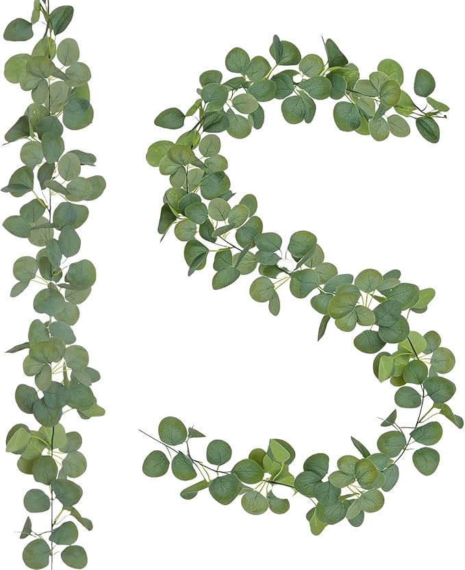2 Pack Natural-Looking Eucalyptus Garland 5.9 Ft Artificial Eucalyptus Leaves Table Greenery Garland for Wedding Backdrop Table Arch Wall Indoor Outdoor Home Party Decor