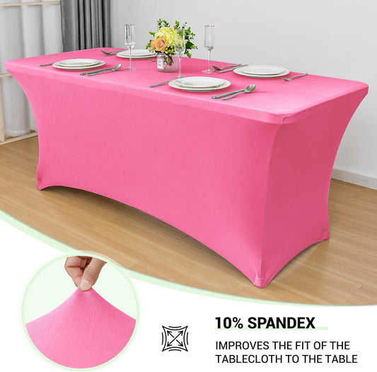 Obstal 6ft Stretch Spandex Table Cover - 4 Pack Universal Rectangular Fitted Tablecloth Protector for Wedding, Banquet and Party (Dark Pink, 72L x 30W x 30H Inches)