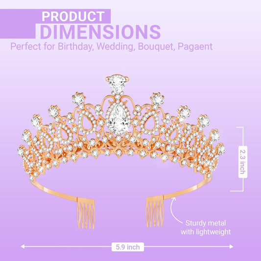 Tiara Crown for Women, Queen Tiara for Birthday Prom Bridal Party Custome Rose